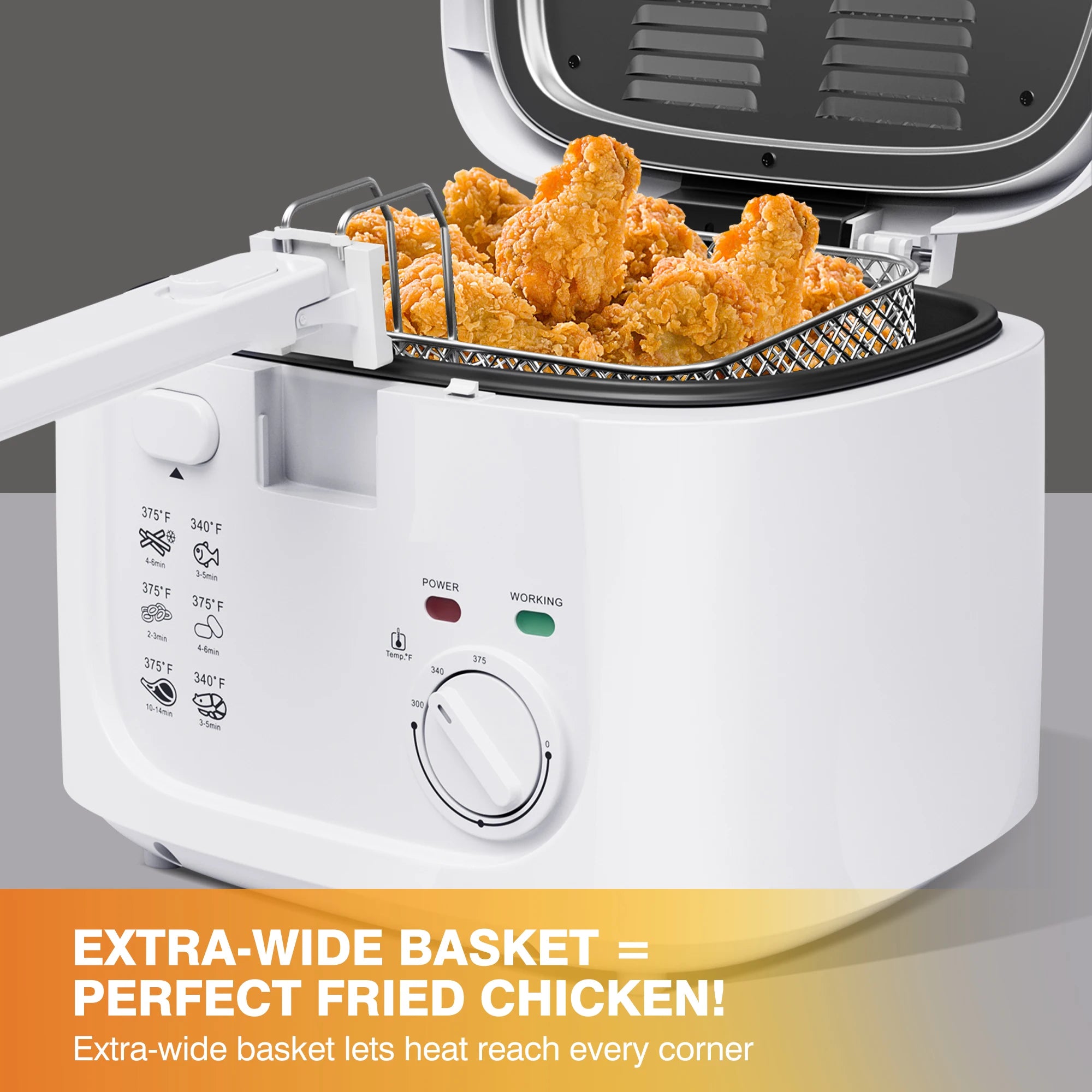 1500W Electric Deep Fryer with Adjustable Temperature Control, 2.5L Non-Stick Basket, Removable Lid for Easy Cleaning