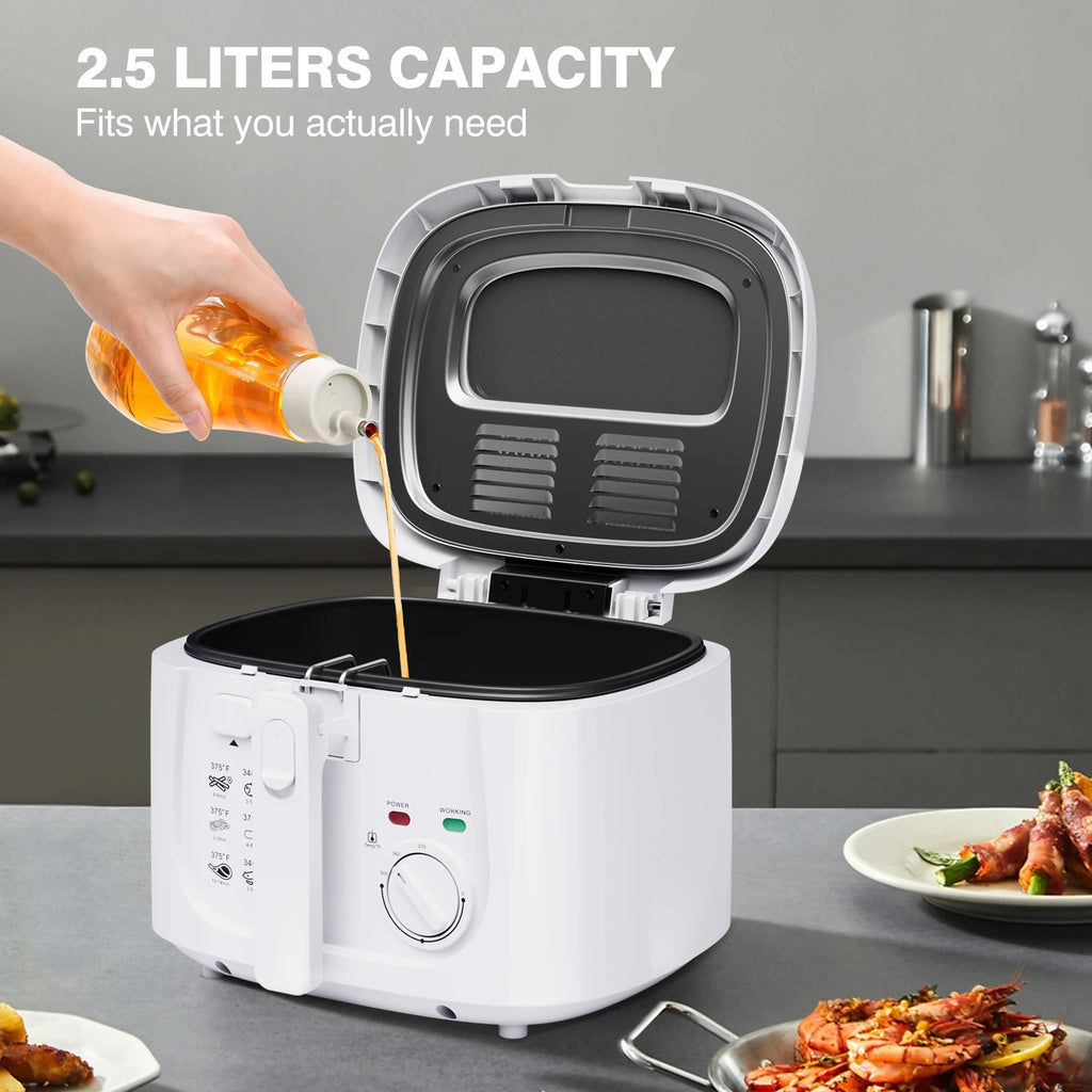 1500W Electric Deep Fryer with Adjustable Temperature Control, 2.5L Non-Stick Basket, Removable Lid for Easy Cleaning