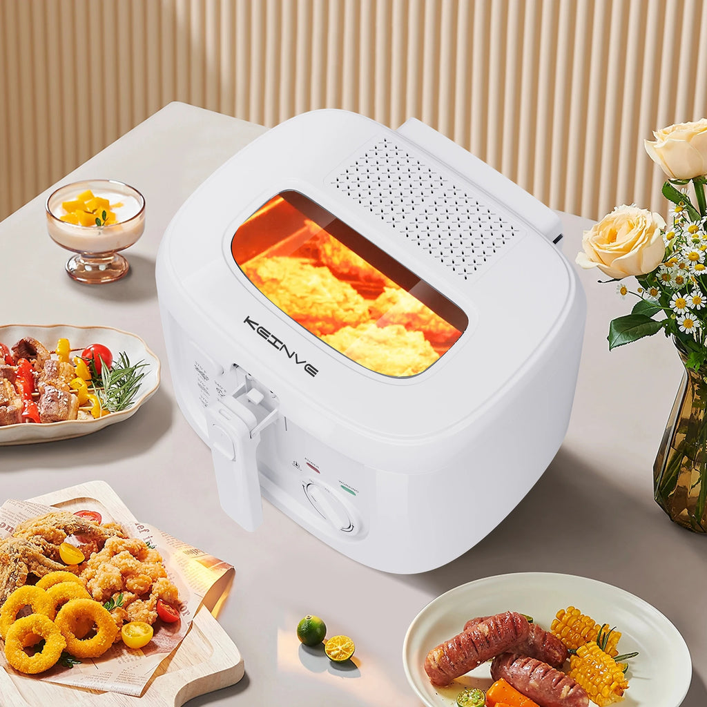 1500W Electric Deep Fryer with Adjustable Temperature Control, 2.5L Non-Stick Basket, Removable Lid for Easy Cleaning