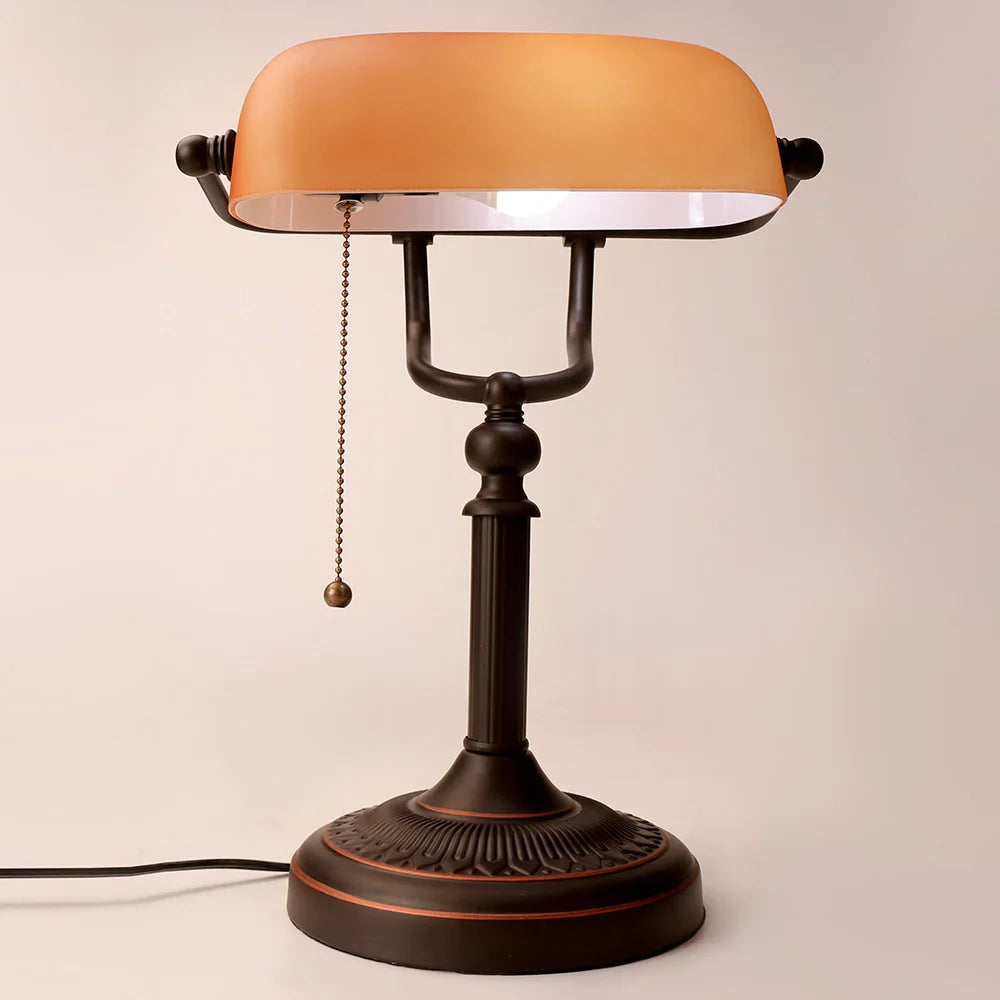 Modern vintage matted orange glass table lamp with zipper switch plug banker desk lamp for living room bedroom bedside office