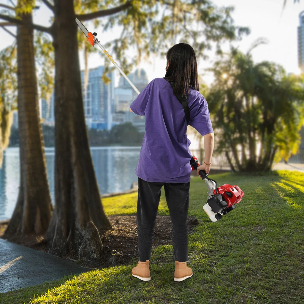 Powerful Gas Pole Chainsaw 42.7CC 2-Cycle Cordless Extension Pole Saw with 11 inch Cutting Bar Tree Trimmer Long Reach Saw