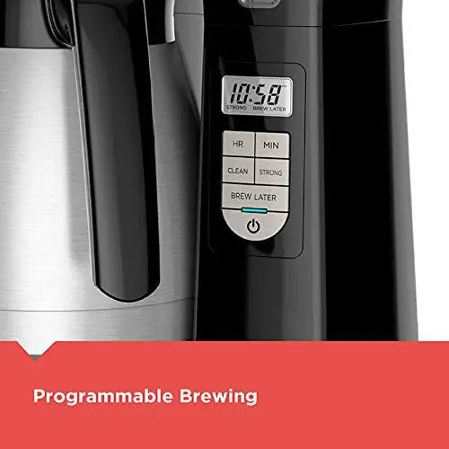 12-Cup Thermal Programmable Coffee maker, Brew Strength Selector, Auto-clean, Black and Silver