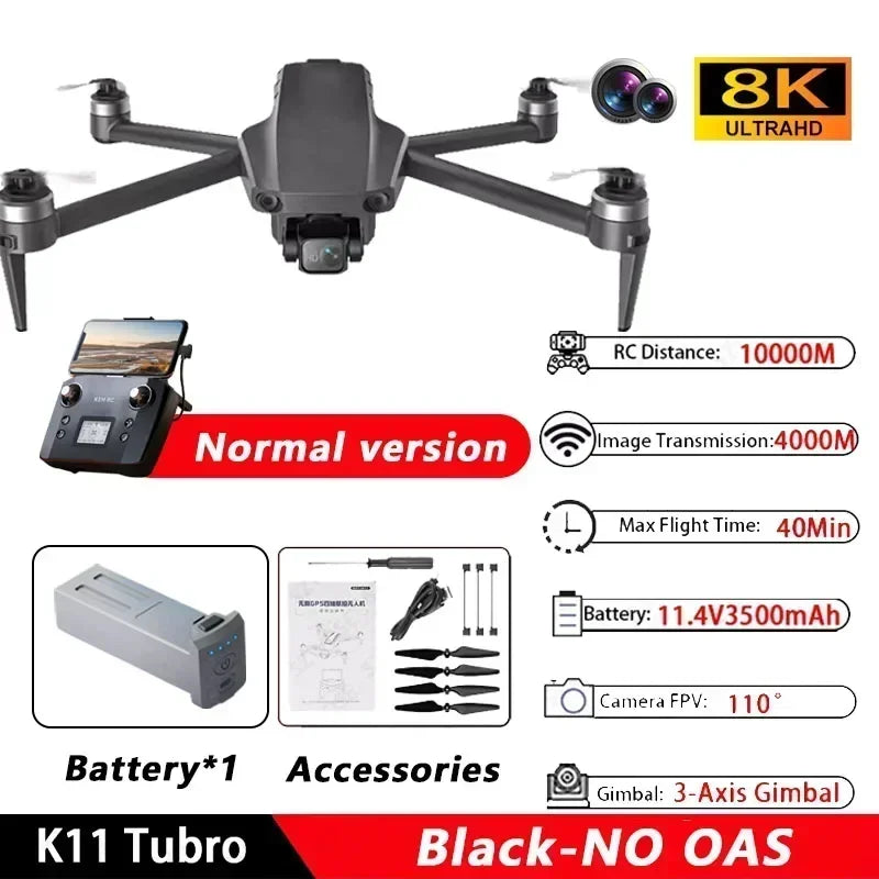 K11 Tubro GPS Drone Professional 8K Video HD Dual Camera Aerial Photography 360° Obstacle Avoidance Brushless Quadcopter RC Toys