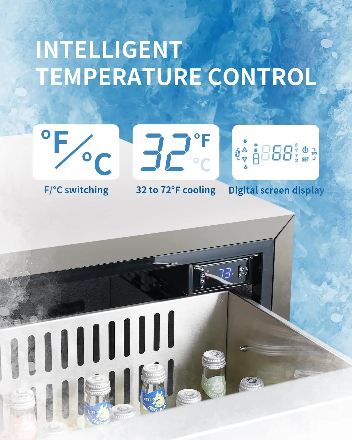 HCK 24 Inch Under Counter Refrigerator, Outdoor Refrigerator with Double Drawer for Patio & Kitchen, Weatherproof Outdoor Fridge