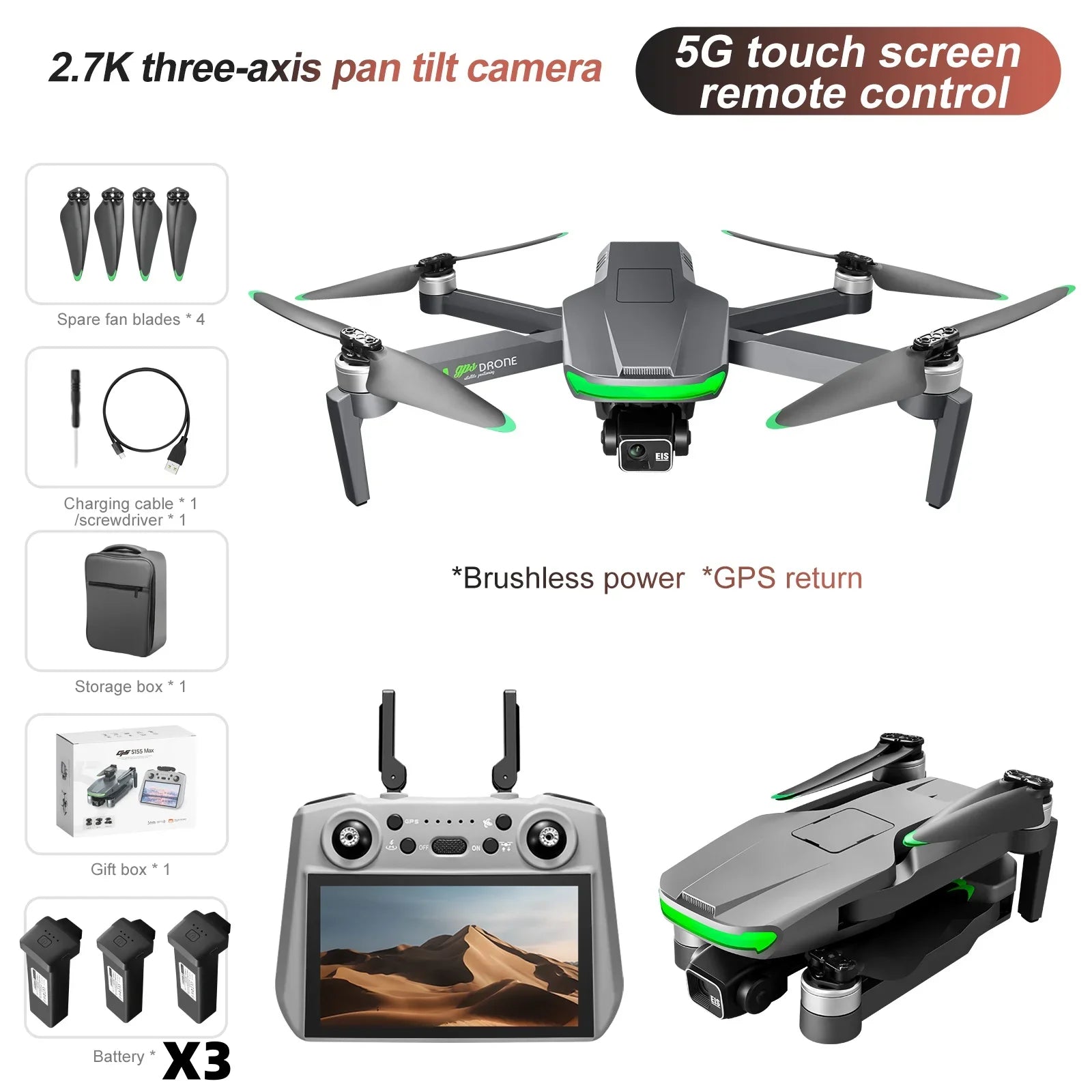 2025 New S155 Drone With 8K Camera 360° Laser Obstacle Avoidance 3-axis PTZ Camera 5G GPS WiFI FPV 4-axis Aircraft RC Drone Toy