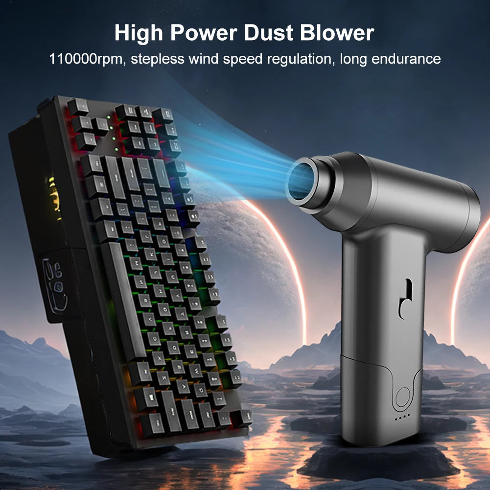Electric Duster 110000 RPM 4000mAh 2 in 1 Air Blower & Vacuum Cleaner Rechargeable Jet Dry Blower for Keyboard Computer Cleaning