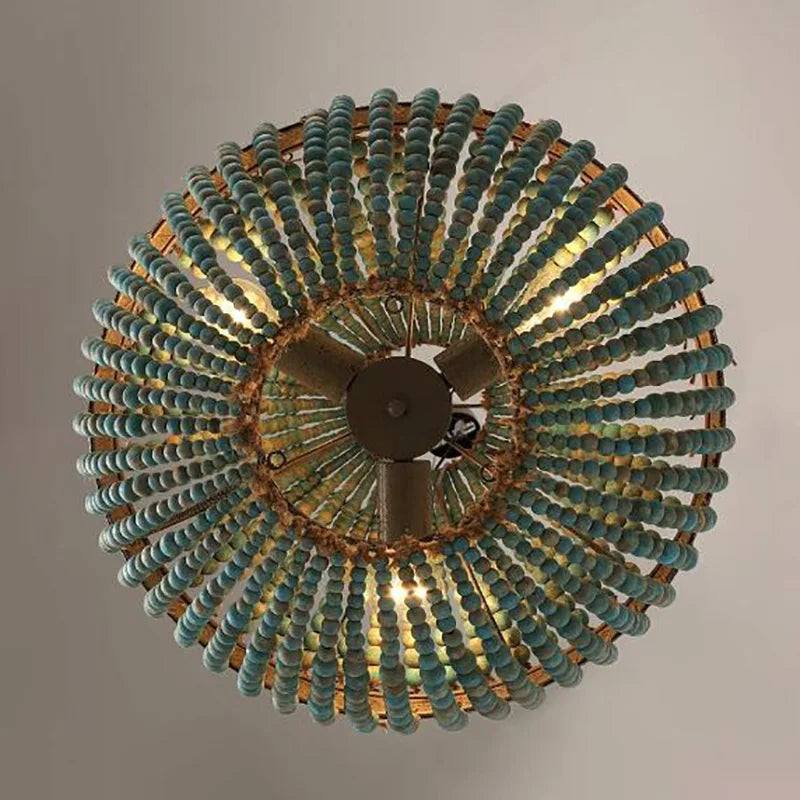 Modern Loft Retro Chandelier E27 Blue Wooden Bead Chandelier Boho Style Decor Light Living Room Bedroom Hotel Kitchen Lamp