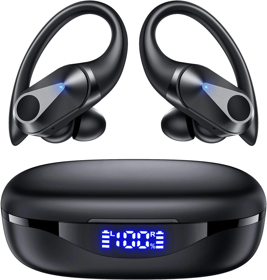 Wireless Earbuds - 90Hrs Playtime, IPX7 Waterproof, Bluetooth Earphones w/ Charging Case & Over-Ear Hooks for Sports
