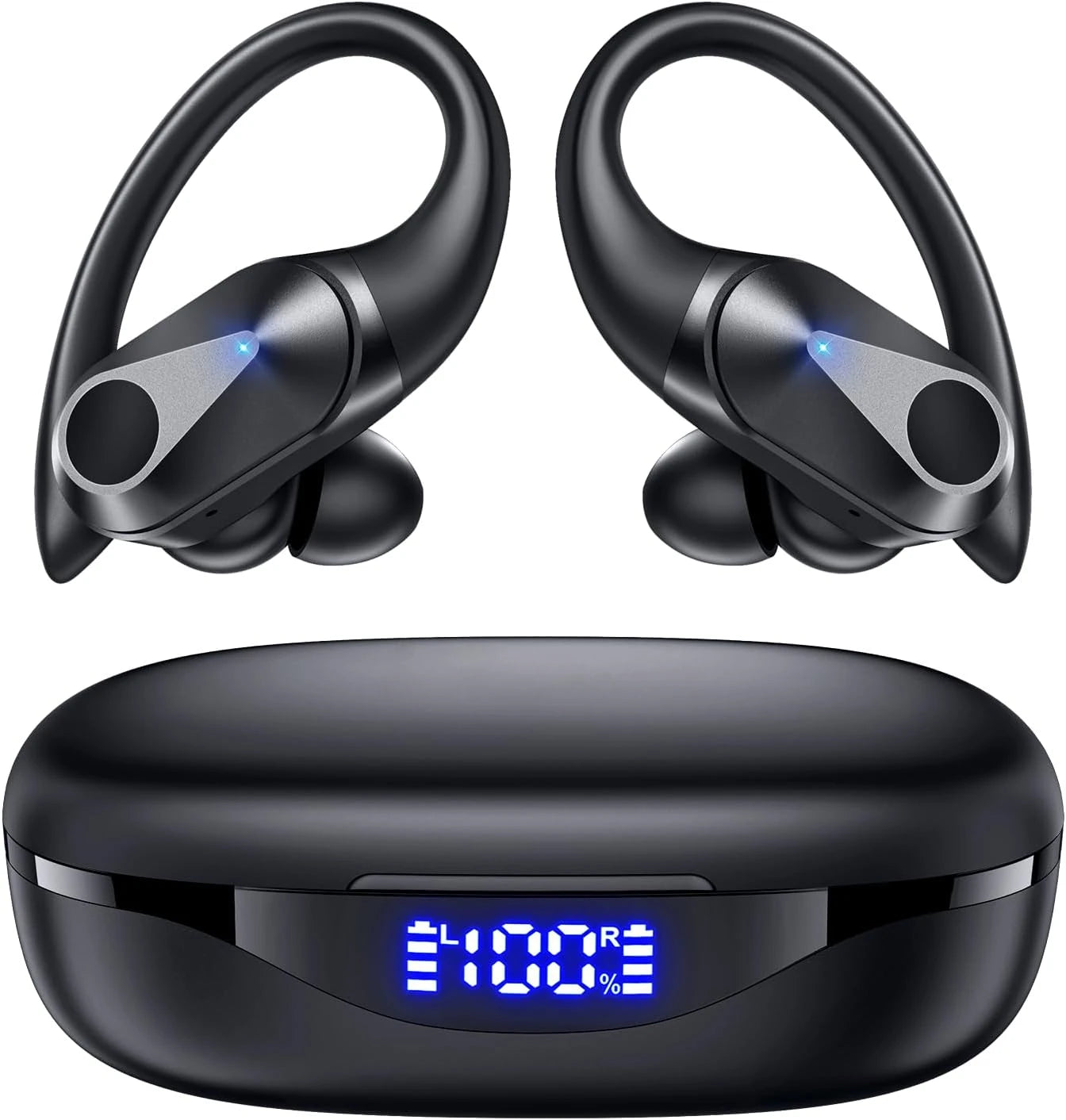 Wireless Earbuds - 90Hrs Playtime, IPX7 Waterproof, Bluetooth Earphones w/ Charging Case & Over-Ear Hooks for Sports