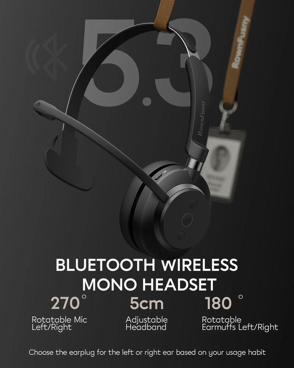 Call Center Wireless Headset with Mic, Bluetooth 5.3 Computer Headphones Bluetooth Headsets with USB Noise Reduction Microphone