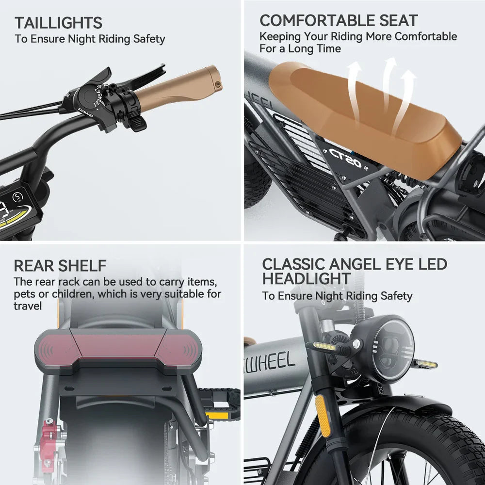 Coswheel Electric Bike CT20 20Inch Motorcycle 1500W Fatbike Ebike Mountain bike 48V 25AH Bikes Adult Electric Bicycle Motocycles