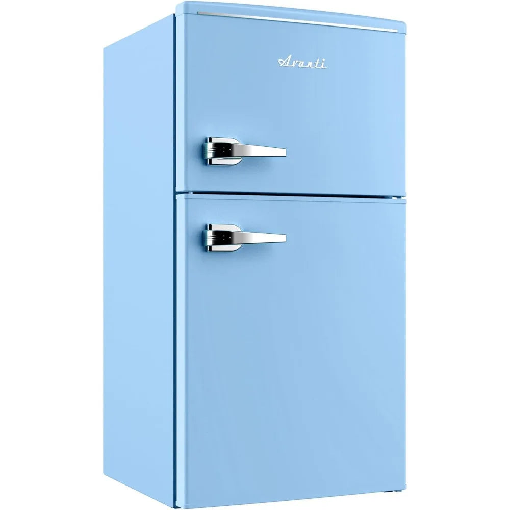 Mini Fridge with Freezer Retro Design Compact Refrigerator for Home Office or Dorm, Features Dual Doors Removable Shelves Manua