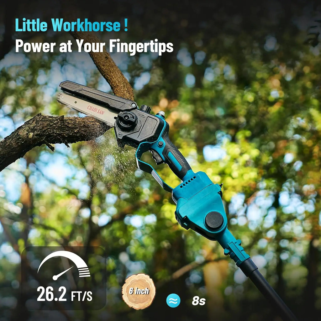 Seesii 6-in-1 Cordless Pole Saw Hedge Trimmer Grass Shears Combo Kit 6'' Electric Mini Chainsaw 2.5m Extension Tree Pruner