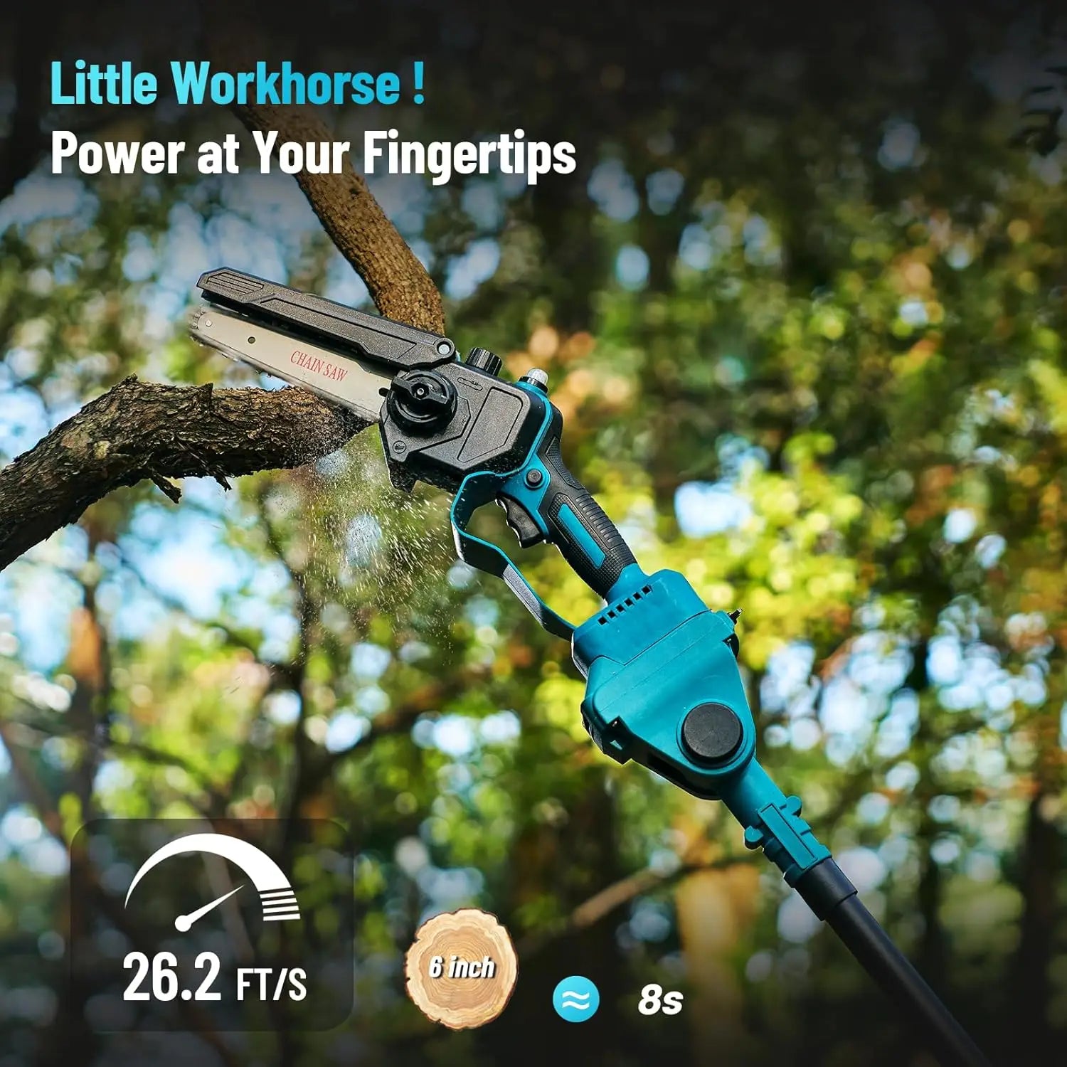 Seesii 6-in-1 Cordless Pole Saw Hedge Trimmer Grass Shears Combo Kit 6'' Electric Mini Chainsaw 2.5m Extension Tree Pruner