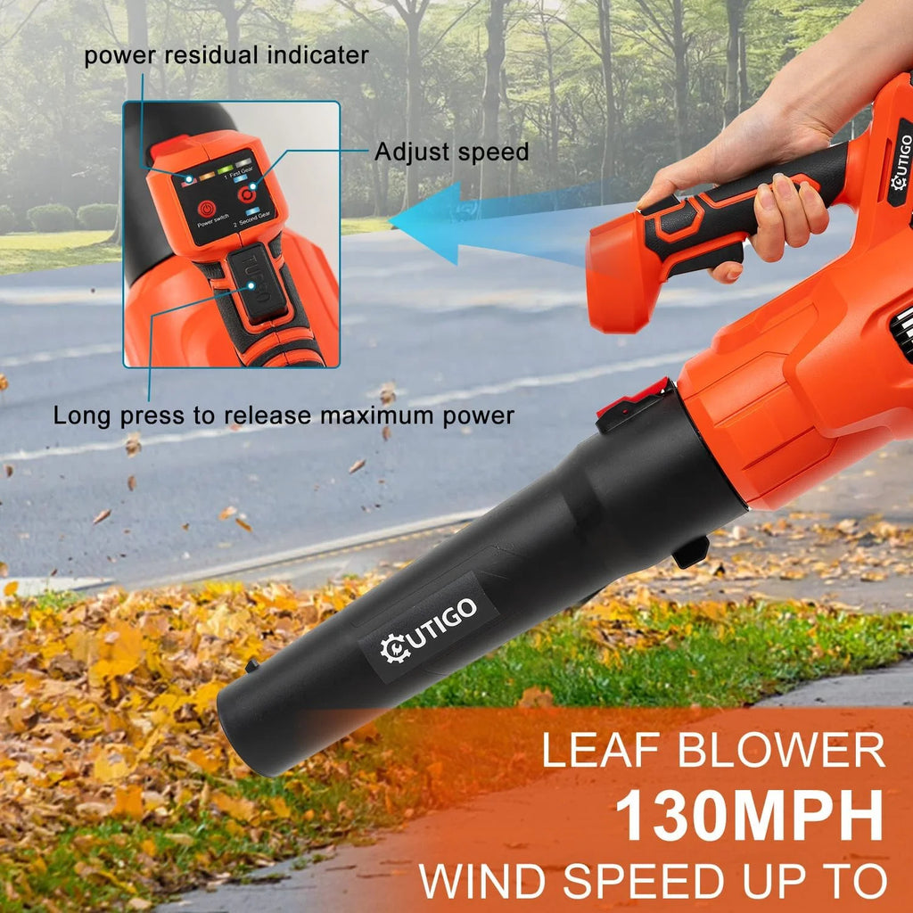 OUTIGO Cordless Leaf Blower, Leaf Blower with 2 * 4.5Ah Batteries and 2 Tubes, Powerful Lightweight Handheld Garden Leaf Blower