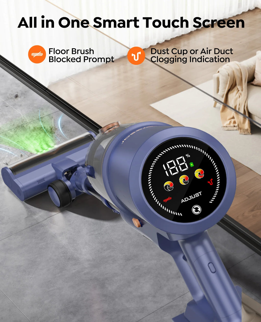 Laresar V11 650W 75000PA Ultra-Strong Cordless Vacuum Cleaner,90 Min Long Runtime,Removable Battery & Smart Display Vacuum