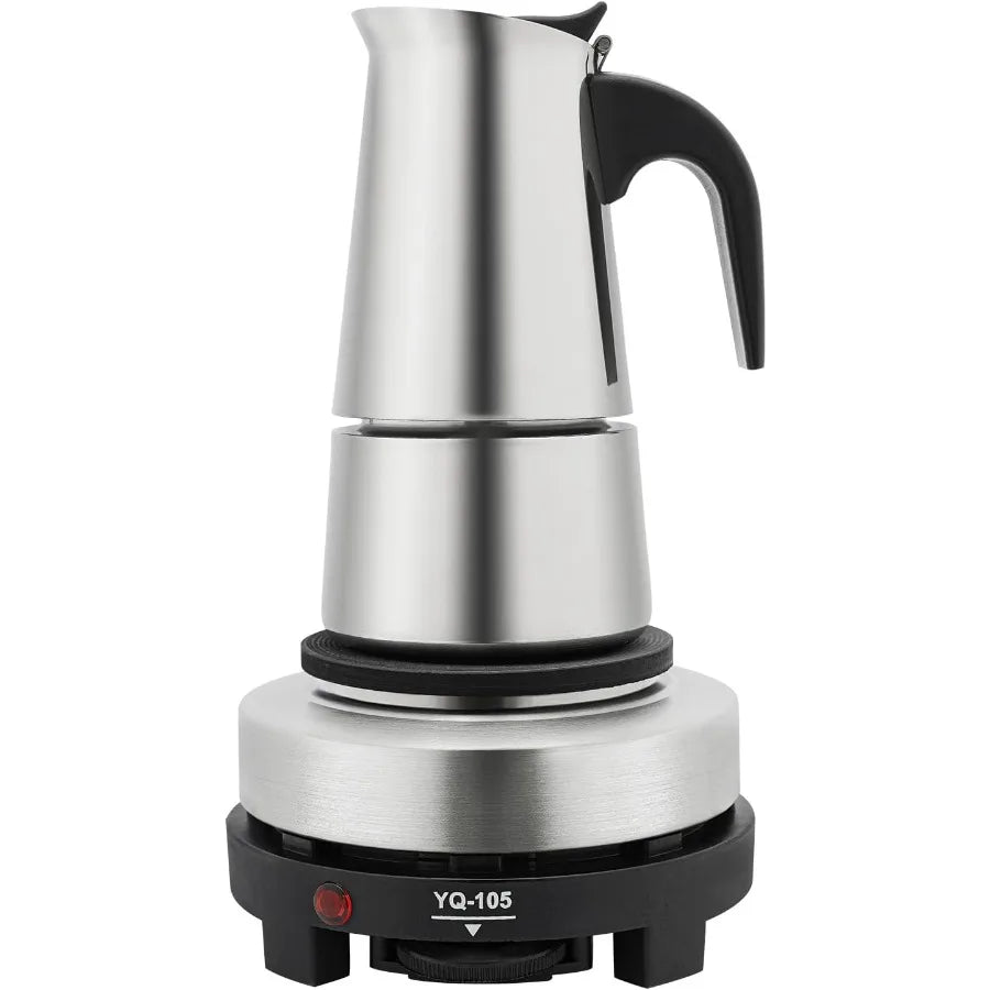 Stovetop Coffee Maker 4 Cup Stainless Steel Moka Pot Espresso Maker for Home Bar Office 500W Stovetop Espresso Machine with Ele