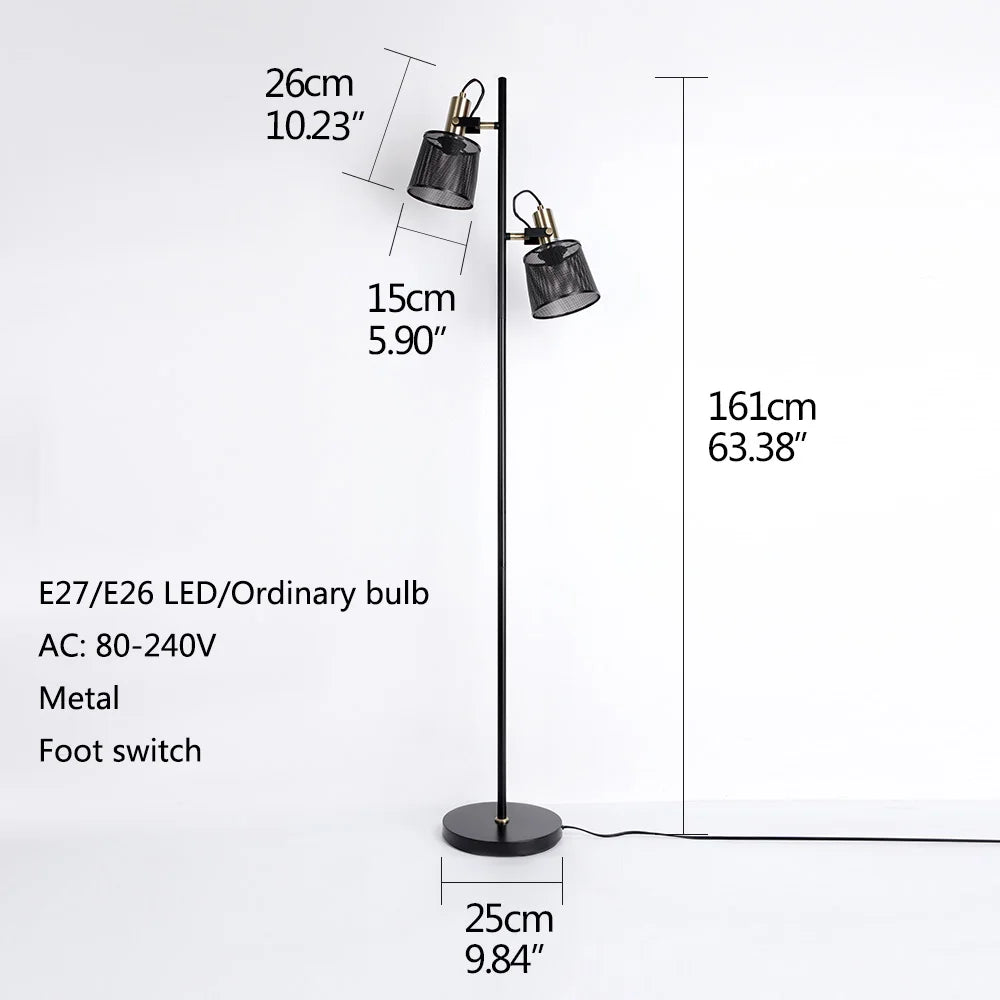 Modern vintage foot lamp 2 lights Corner Floor Lamp With FootSwitch E27 Rotable Living Room Bedroom Office Gift Standing Light