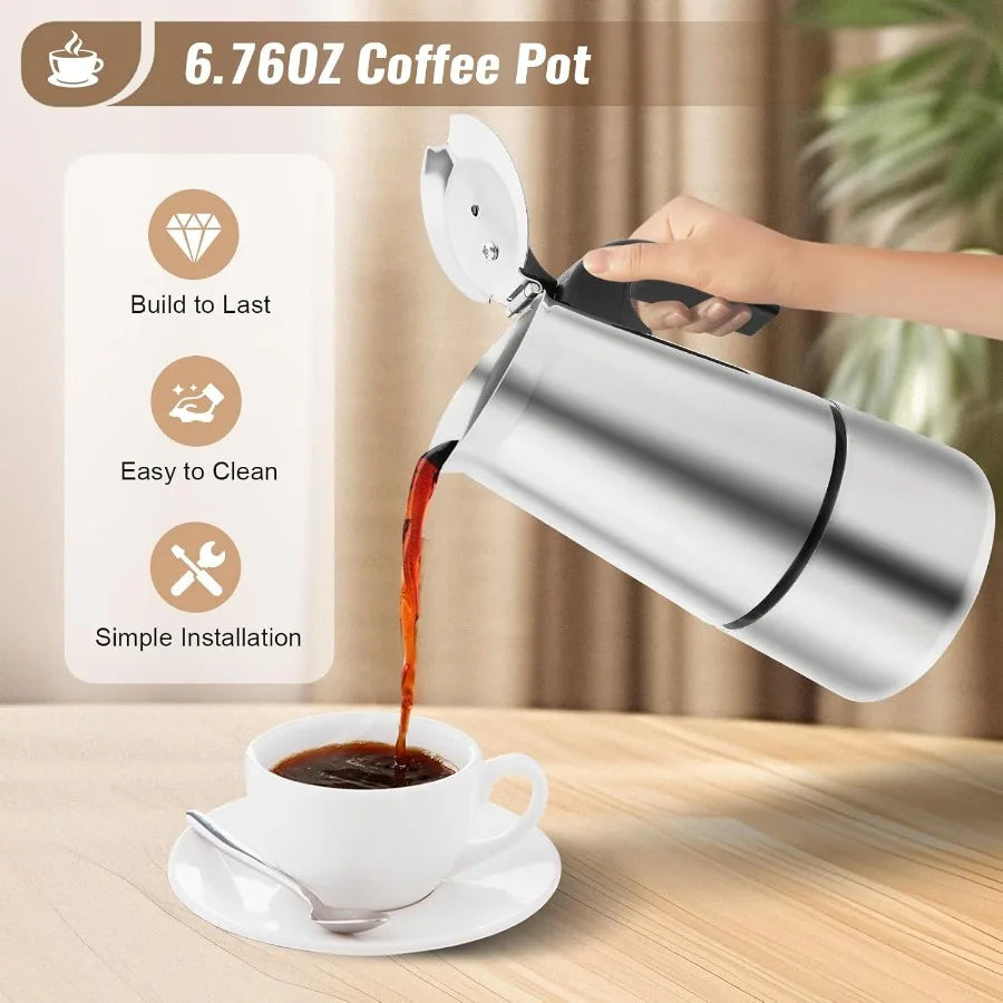 Stovetop Coffee Maker 4 Cup Stainless Steel Moka Pot Espresso Maker for Home Bar Office 500W Stovetop Espresso Machine with Ele