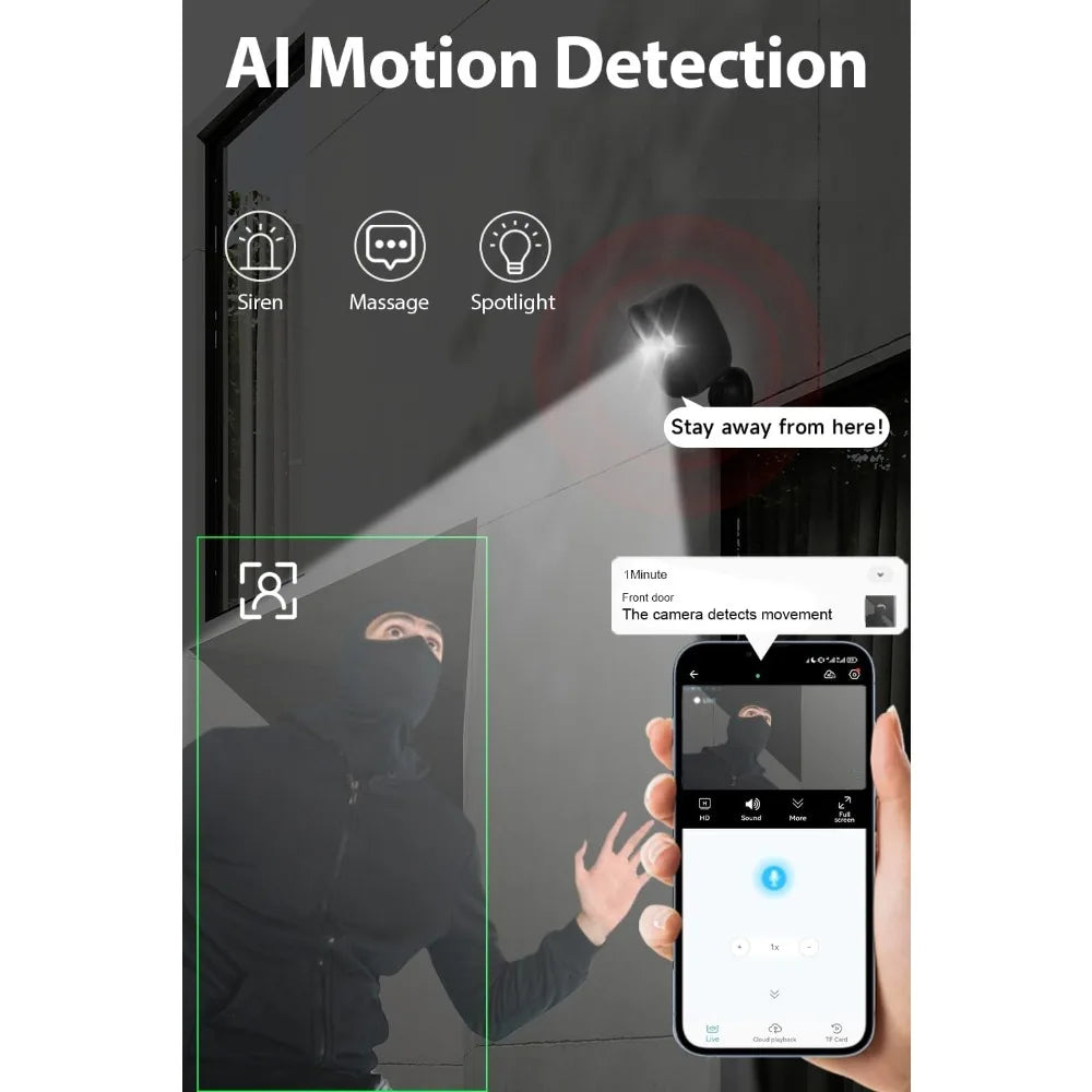 4pack wireless outdoor security cameras, 2k battery powered wifi indoor home camera with ai motion detection, siren alarm, color