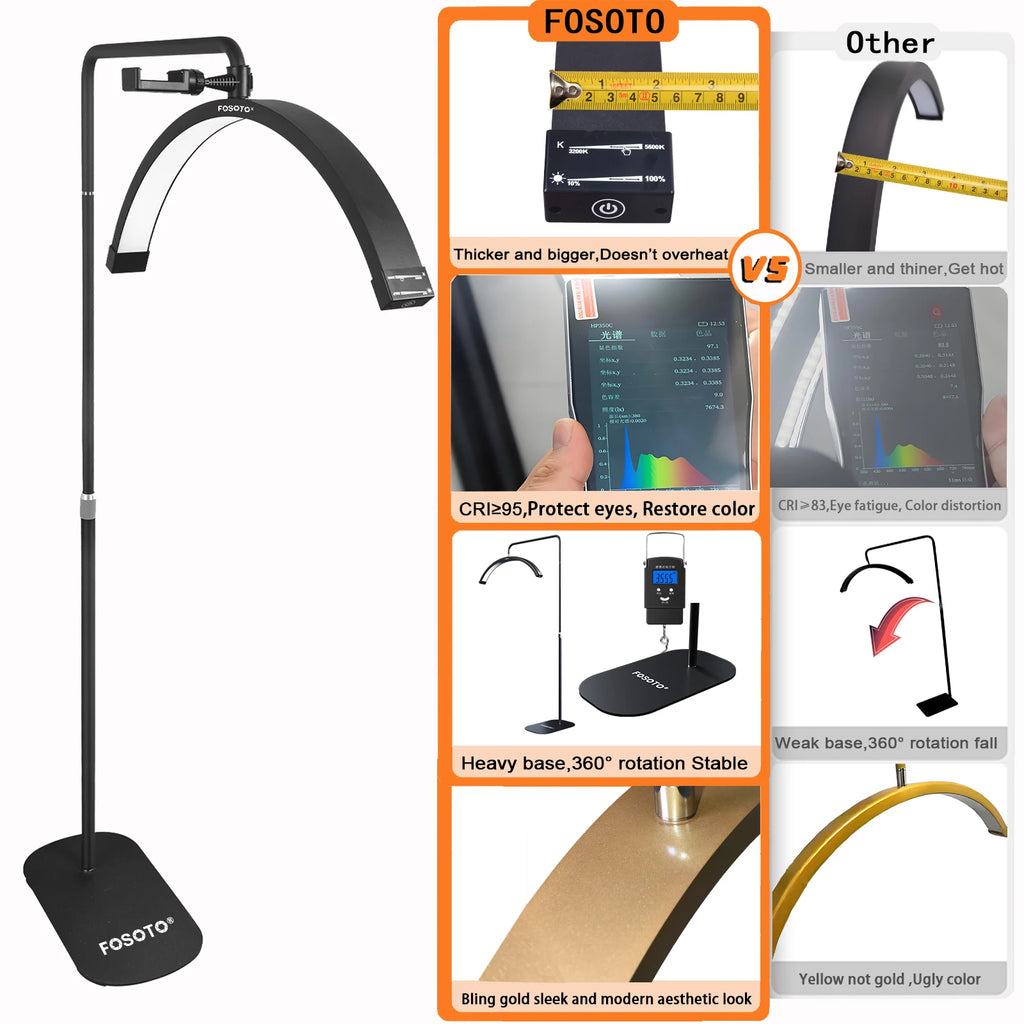 FOSOTO FT-Y9 28 Inch Led Lash Light Half-Moon Shaped Fill Lamp Video Light With Floor Tripod For Tattoo Beauty Salon Eyelash