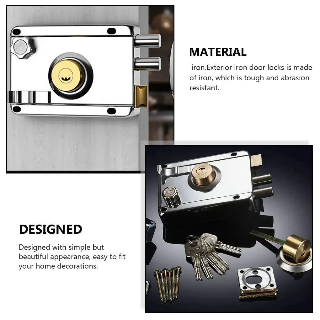 Exterior Iron Door Locks Security Anti-Theft Lock Multiple Insurance Lock Wood Gate Lock Hardware Household Indoor Dormitory