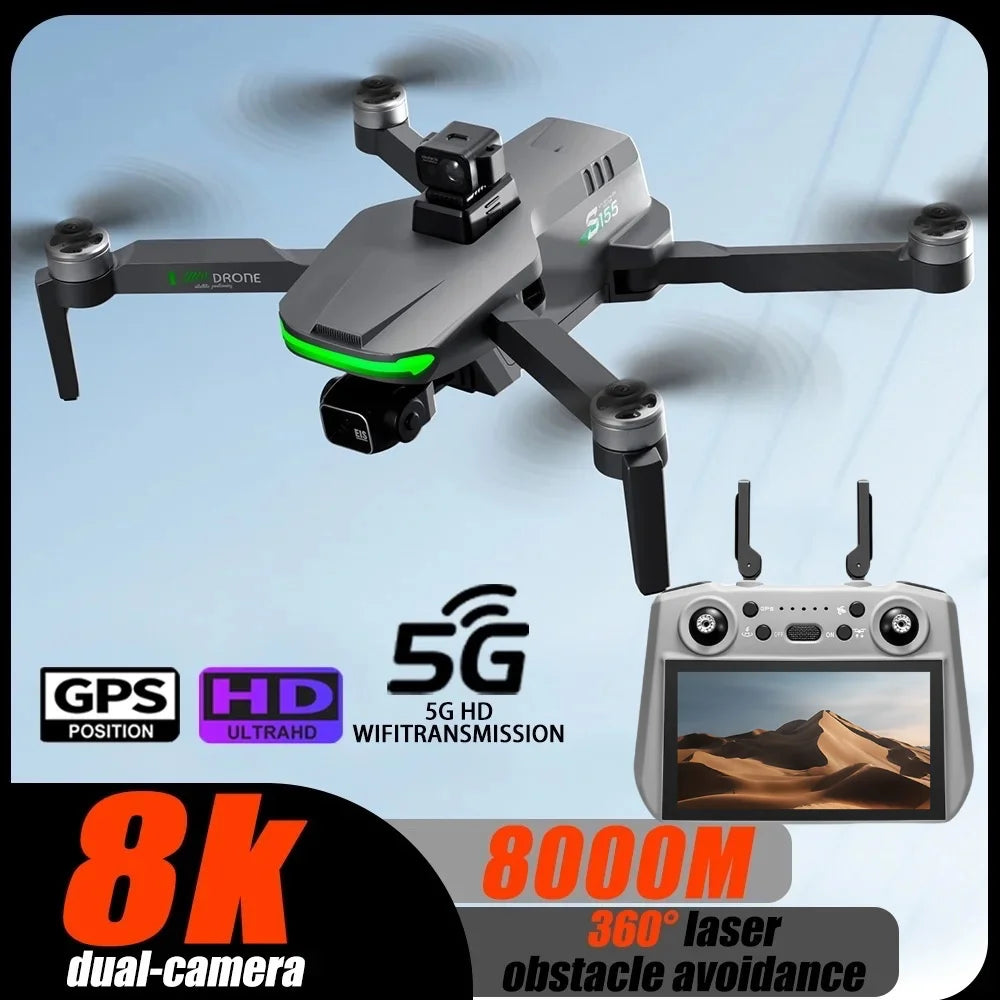 2025 New S155 Drone With 8K Camera 360° Laser Obstacle Avoidance 3-axis PTZ Camera 5G GPS WiFI FPV 4-axis Aircraft RC Drone Toy