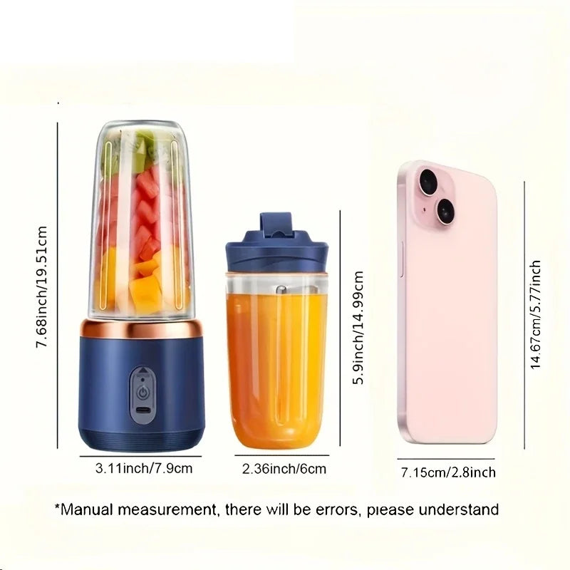 6 Blades Electric Juicer Cup 2 Cups For Travel Portable Juicer Mixer Usb Charge Fresh Fruit Juice Personal Blender Smoothie