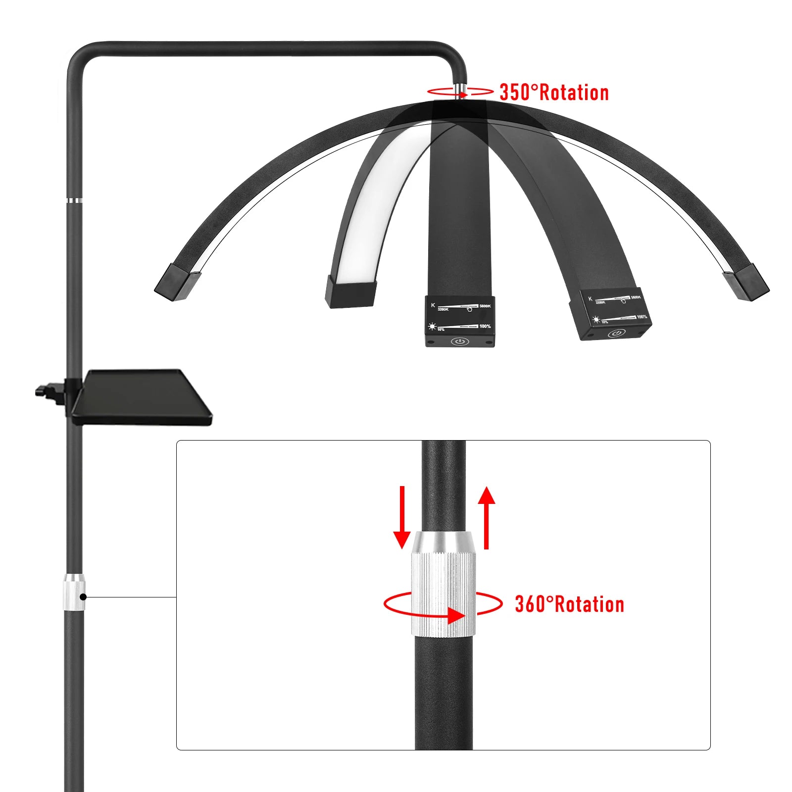 FOSOTO 40W Dimmable Bi-color Temperature LED Half Moon Lash Light Floor LED Ring Lamp Beauty Facials Skincare Tattoo Eyebrows