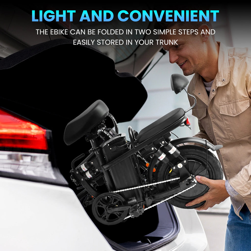 48V/500W Disc Brake Adult Foldable Electric Bicycle 14inch Tubeless Tire 20mile/h Max Speed Fit Riders Up To 70 Inches In Height