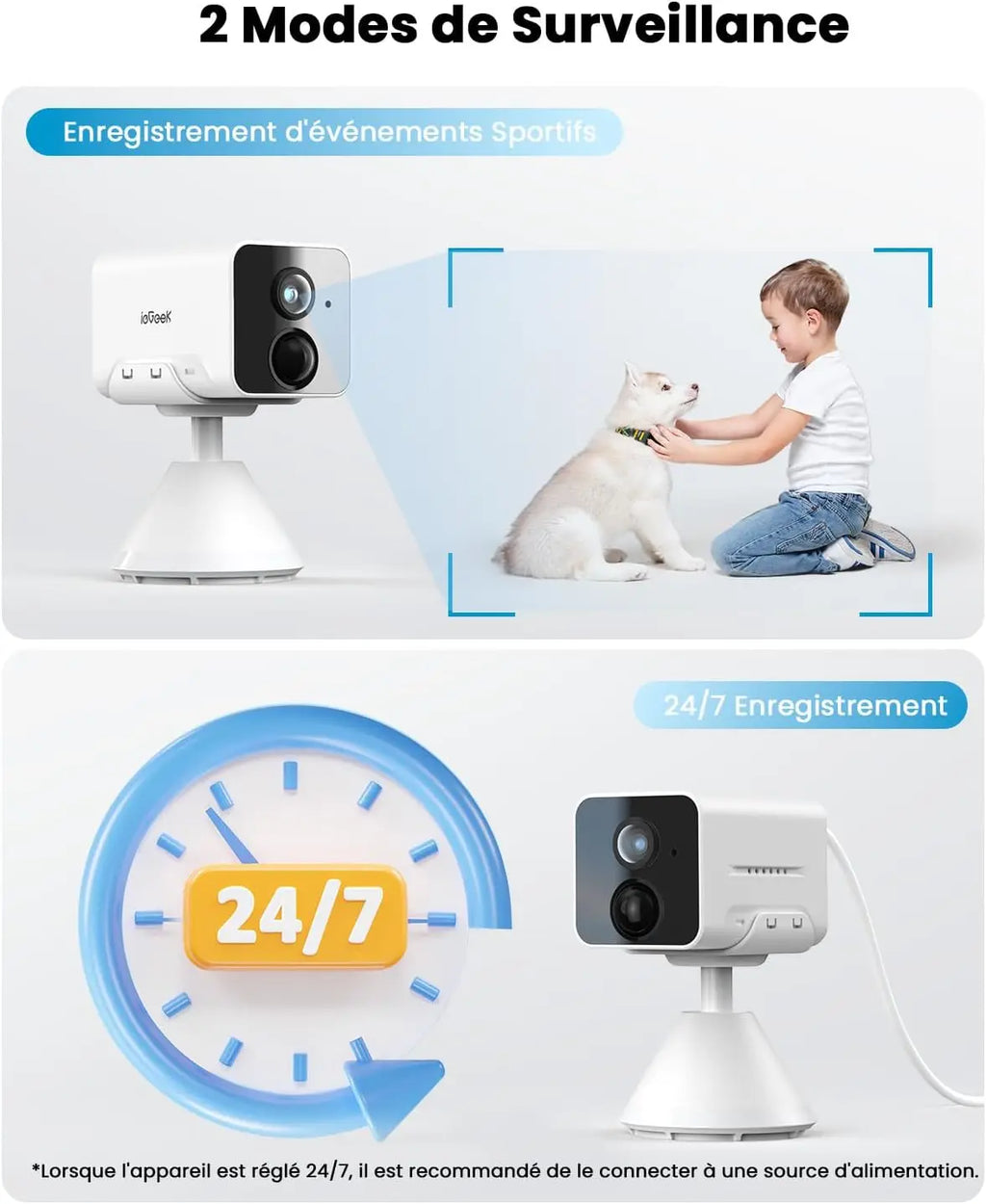 ieGeek Wireless Indoor WiFi Surveillance Camera – 1080P Surveillance Camera on Batteries AI/PIR Motion Detection, Night Vision,