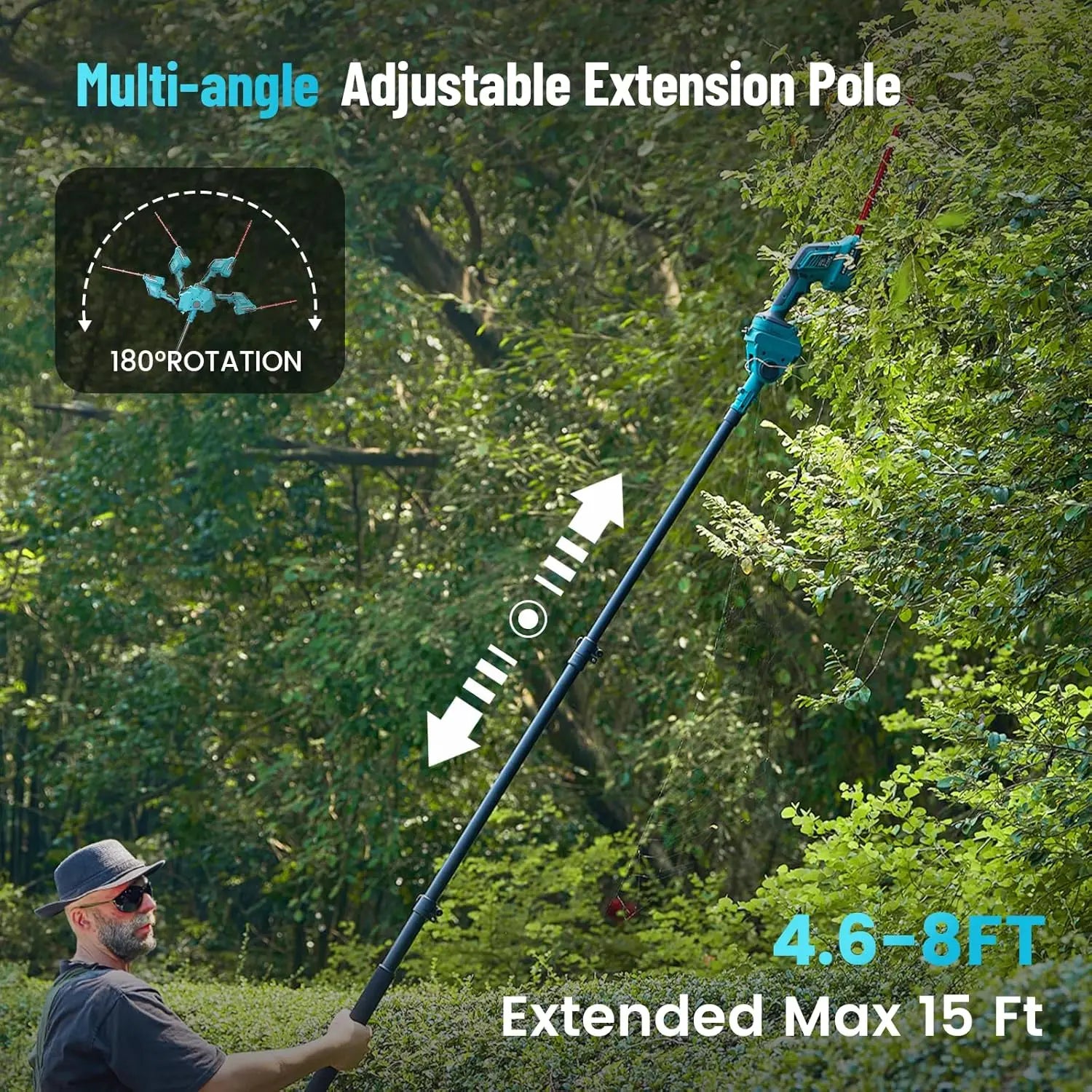 Seesii 6-in-1 Cordless Pole Saw Hedge Trimmer Grass Shears Combo Kit 6'' Electric Mini Chainsaw 2.5m Extension Tree Pruner