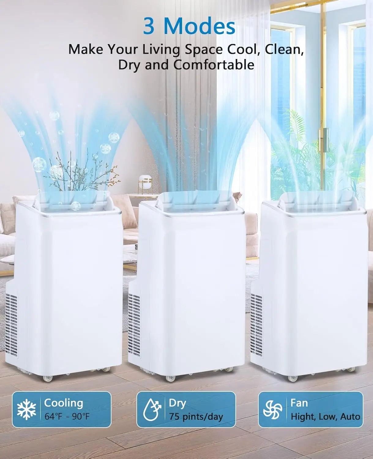 12,000 BTU Portable Air Conditioner, 3-in-1  Air Cooler with Remote Control & 24-Hour Timer, Cools Up to 500 sq.Ft, Portable AC