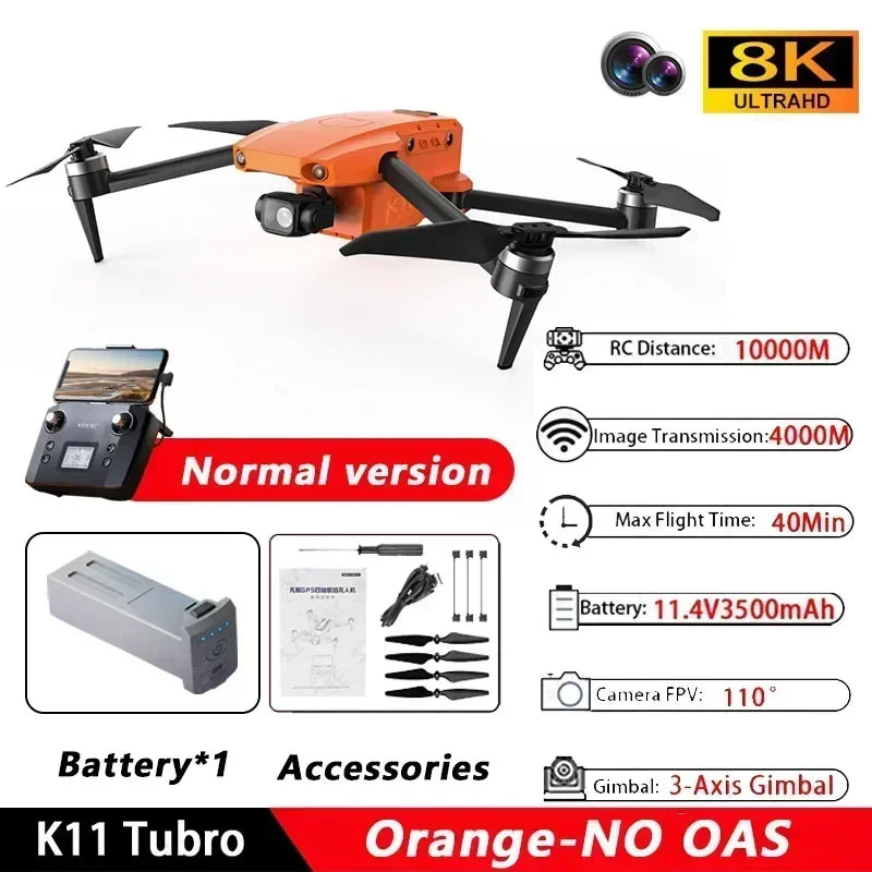 K11 Tubro GPS Drone Professional 8K Video HD Dual Camera Aerial Photography 360° Obstacle Avoidance Brushless Quadcopter RC Toys