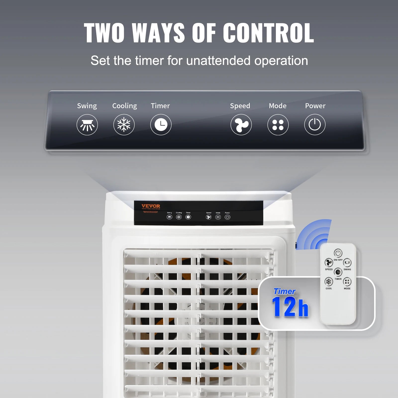 SucceBuy Evaporative Air Cooler Oscillating Swamp Cooler with Adjustable 3 Speeds and 12 H Timer Portable for Indoor Outdoor Use