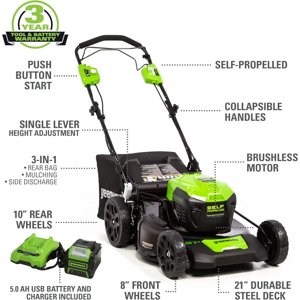 40V 21" Brushless Cordless (Self-Propelled) Lawn Mower (75+ Compatible Tools), 5.0Ah Battery and Charger Included
