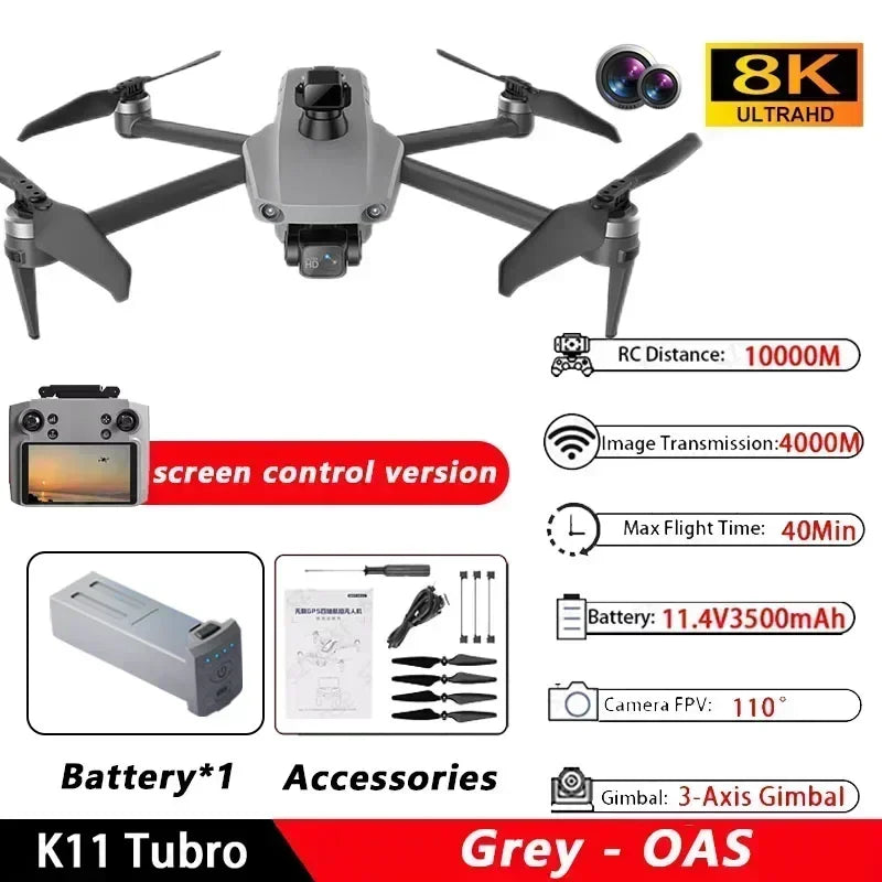 K11 Tubro GPS Drone Professional 8K Video HD Dual Camera Aerial Photography 360° Obstacle Avoidance Brushless Quadcopter RC Toys