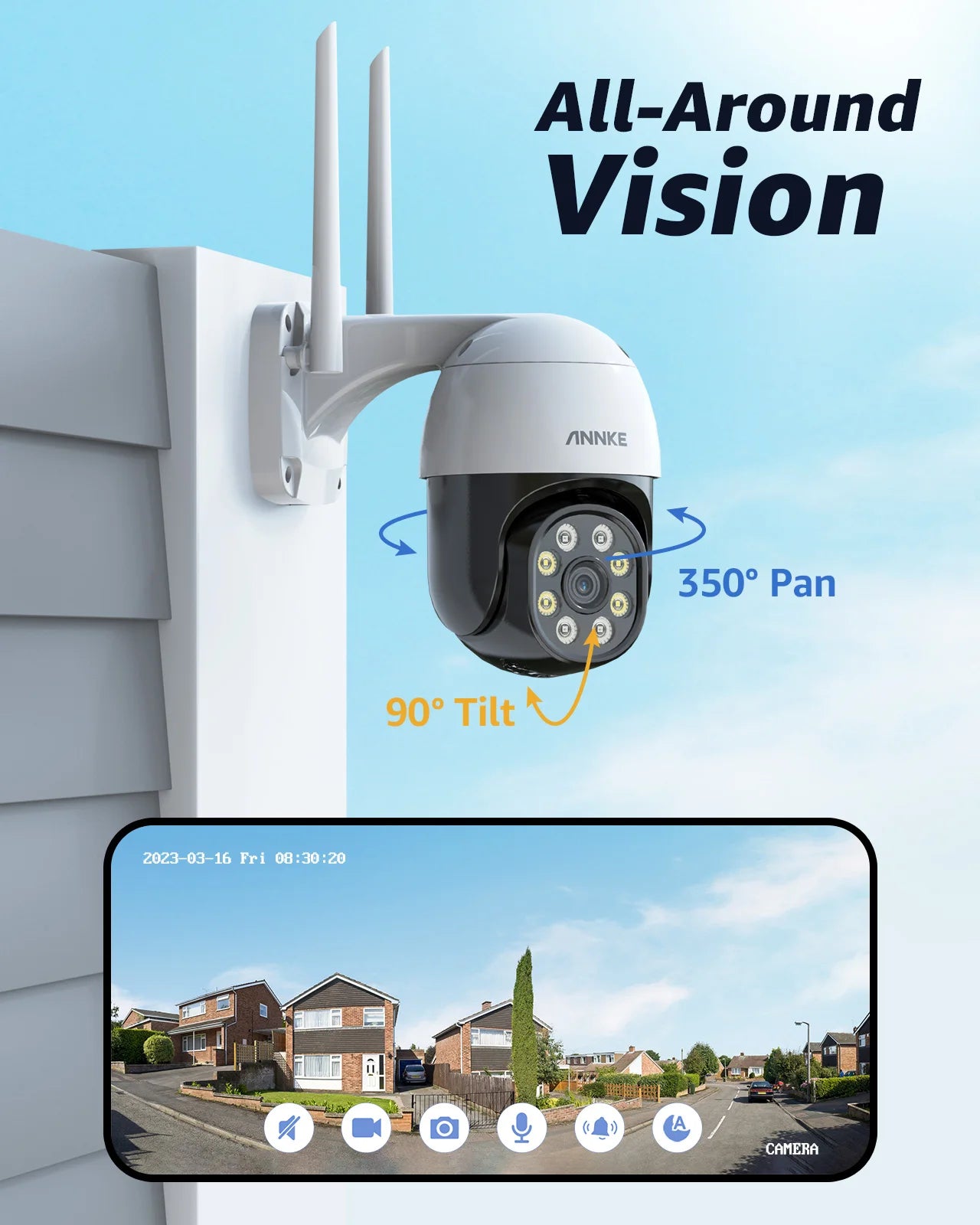 Annke PTZ Wifi Camera Wireless 2X Digital Zoom 5=4MP H.264+ Human Auto Tracking Sound Detection IP Camera Security Protection