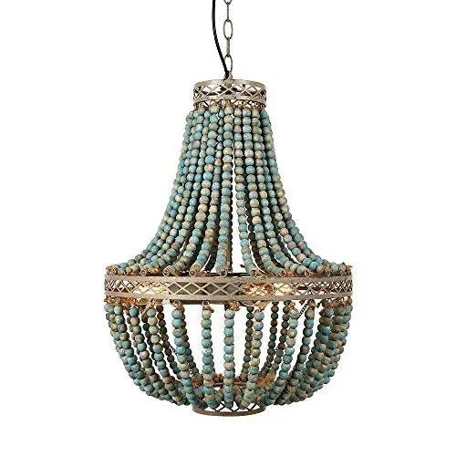 Modern Loft Retro Chandelier E27 Blue Wooden Bead Chandelier Boho Style Decor Light Living Room Bedroom Hotel Kitchen Lamp
