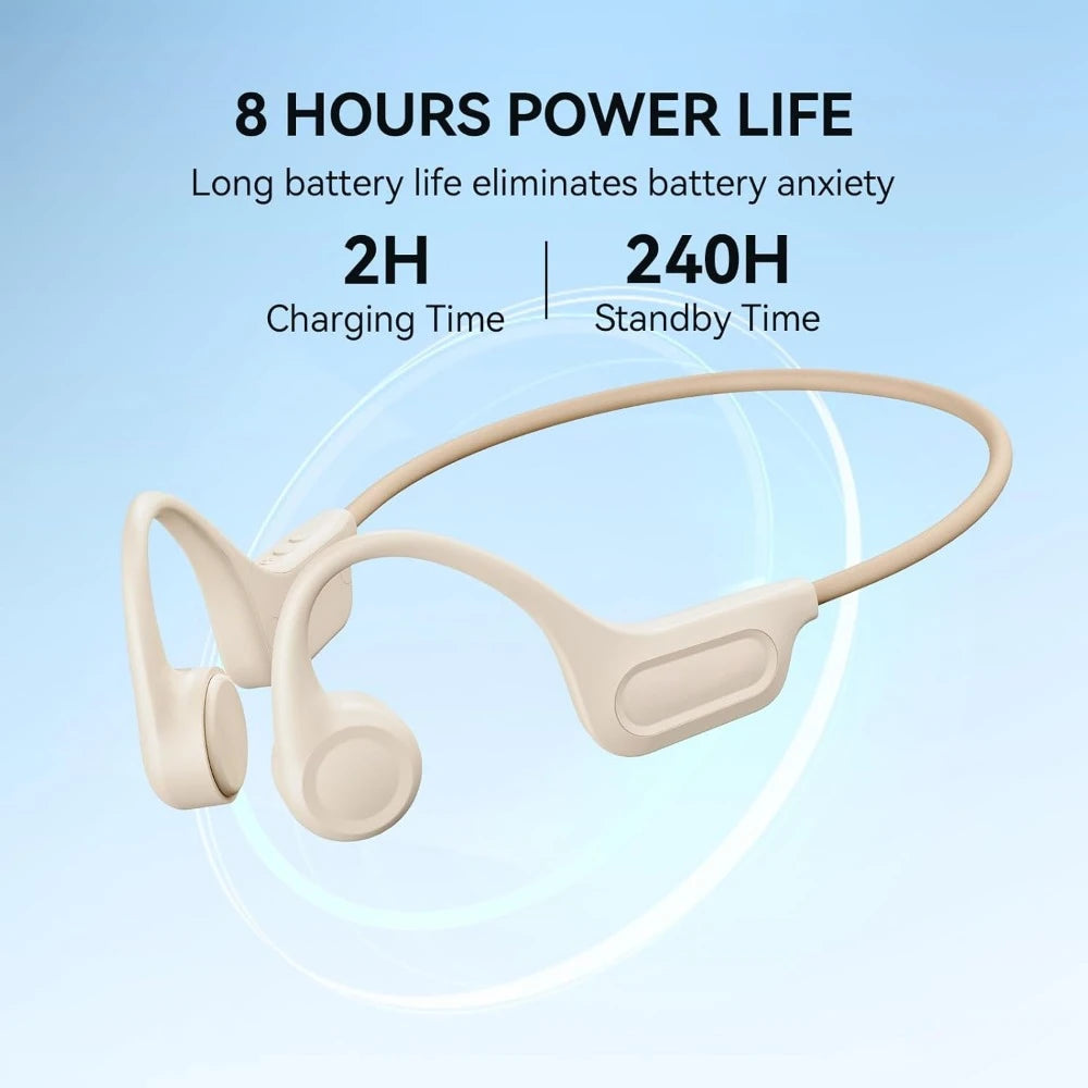Wireless Bone Conduction Headphones - Bluetooth 5.3, 8H Playtime, HD Call, Built-in Mic for Running & Workout