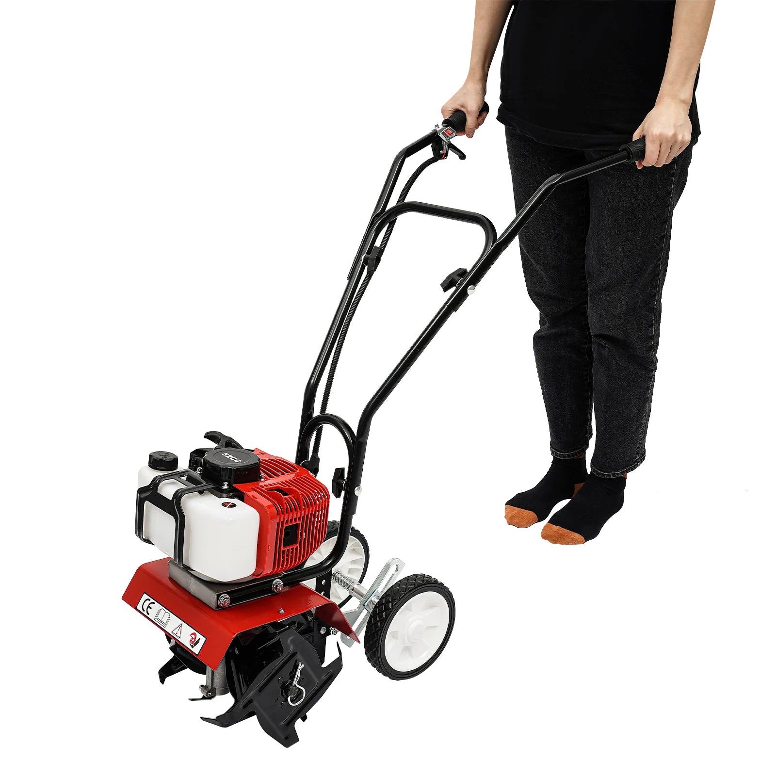 Powerful Mini Tiller Cultivator, Two Stroke Engine Loosener with Wheels for Farms, Greenhouse Gardens, Loose Land