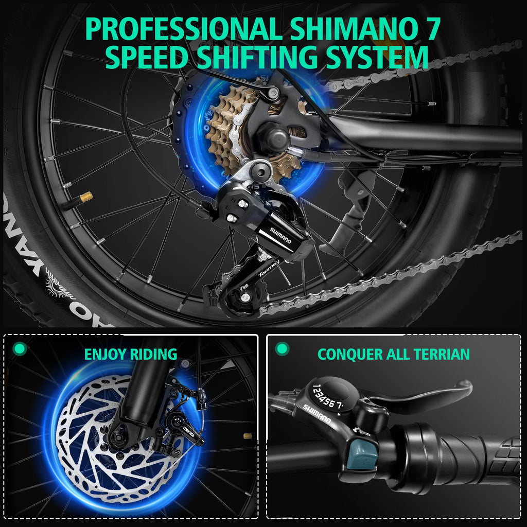 Electric Bike for Adults, 1000W, 28MPH, 48V15AH Battery, Max 40Miles Electric Motorcycle, 20" Fat Tire Dirt Bike, 7-Speed E-Bike