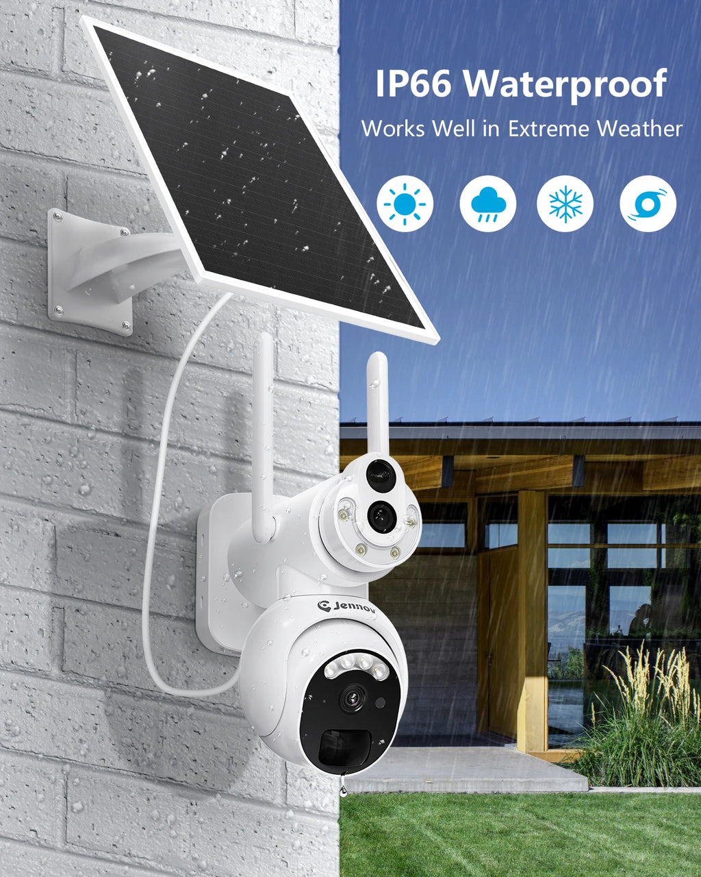 Jennov No WiFi Security Camera Wireless Outdoor, Dual Lens Linkage 4G Cellular Security Camera with Solar Panel,300MB SIM Card