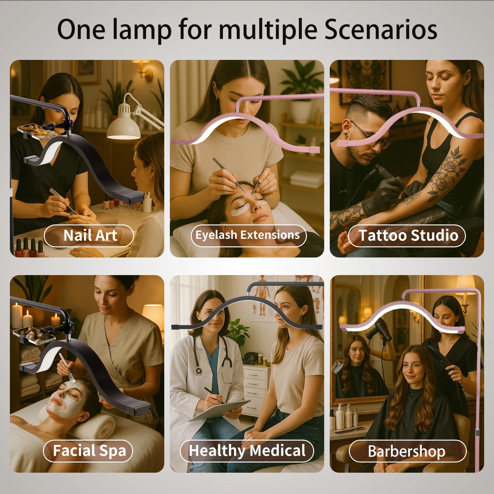 Fosoto 45W Half-Moon LED Floor Lamp – Shadow-Free Ring Light for Lashes, Facials, Tattoo, and Video Streaming