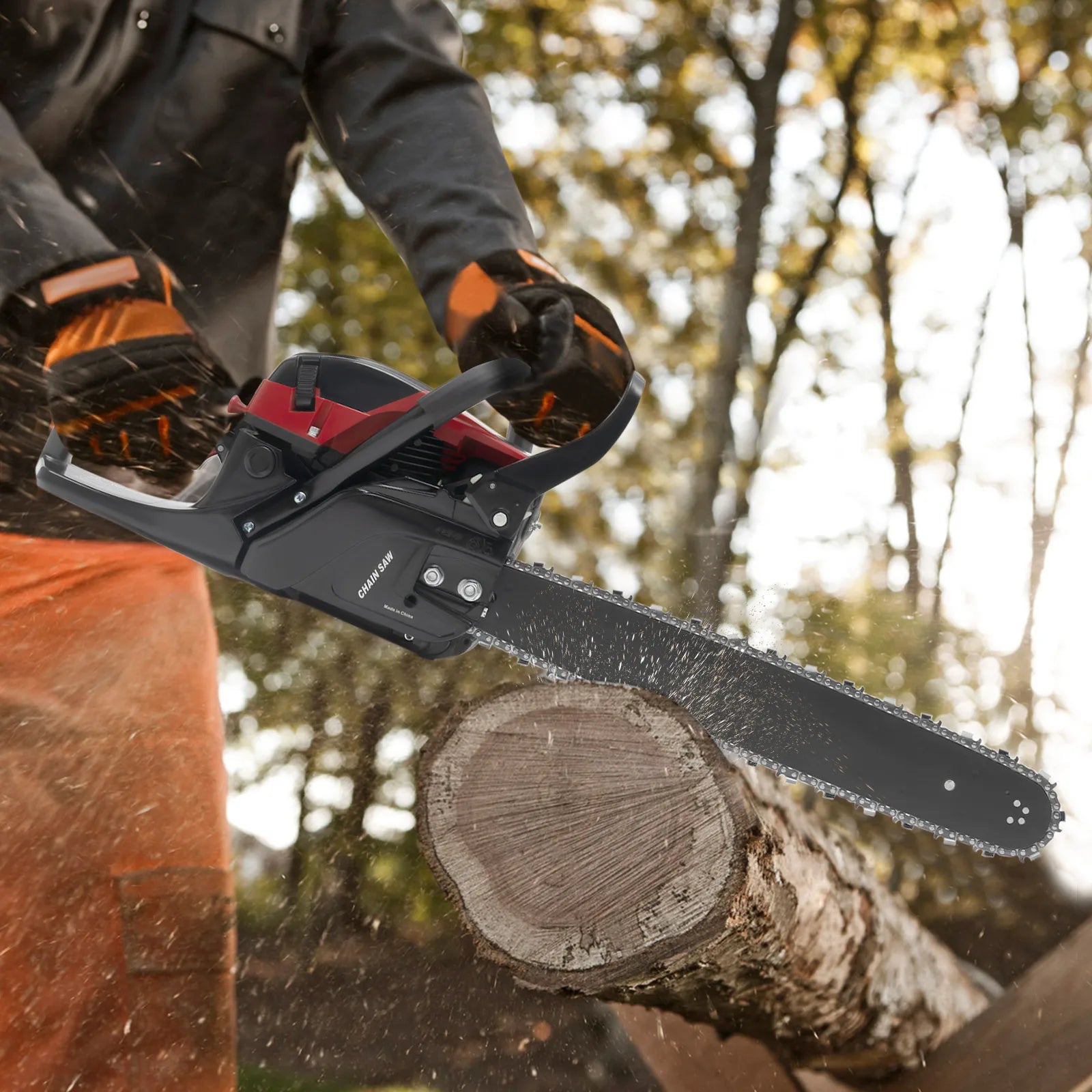 58cc Professional Gas Chainsaw w/Anti-Vibration Handle & Inertia Brake, 2.4KW Power for Logging, Tree Cutting & Landscaping