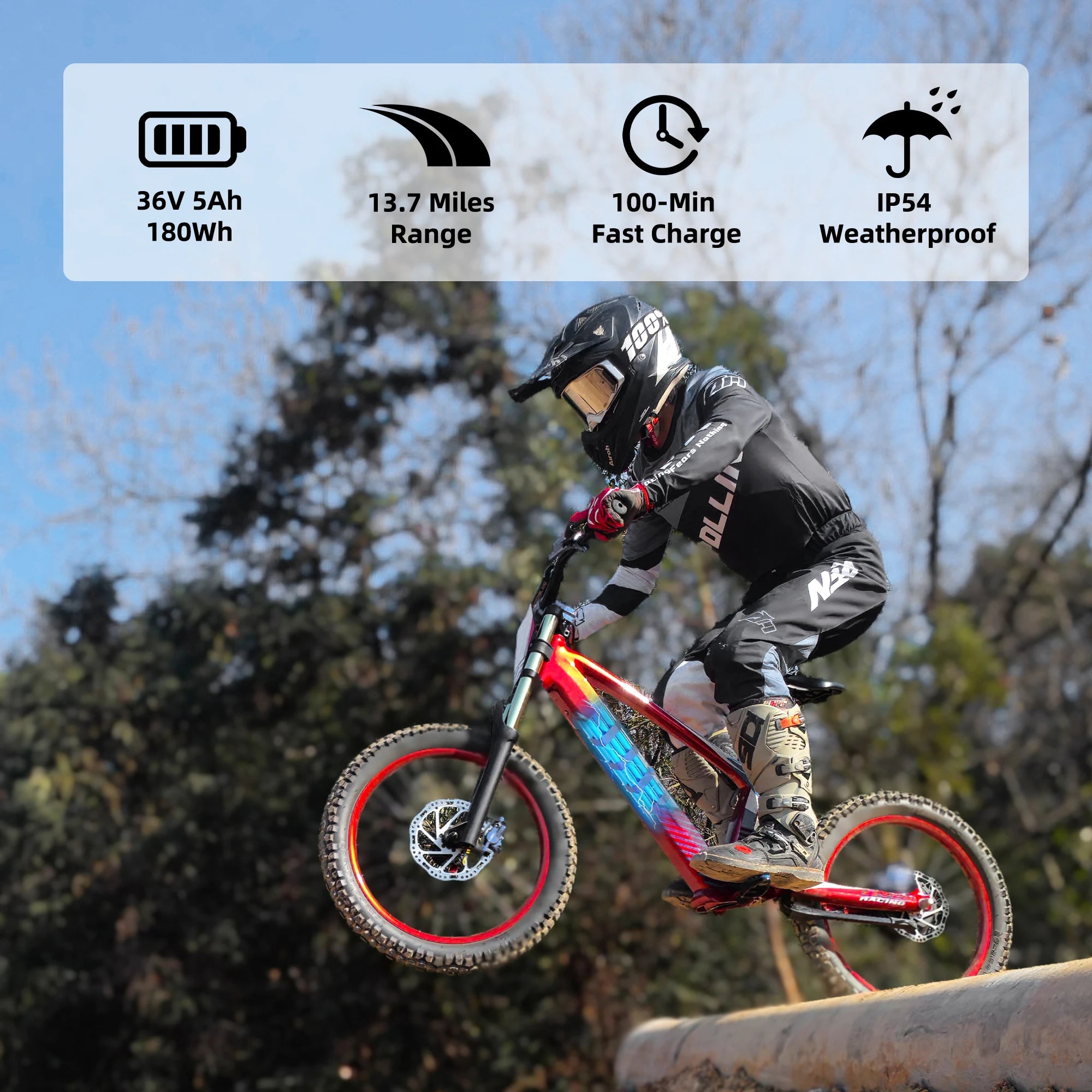 RFN Racing Electric Dirt Bike For Kids - Lightweight Aluminum Frame Electric Bike-15.5 mph Speed, 13.7-Mile Range for Ages 4-8