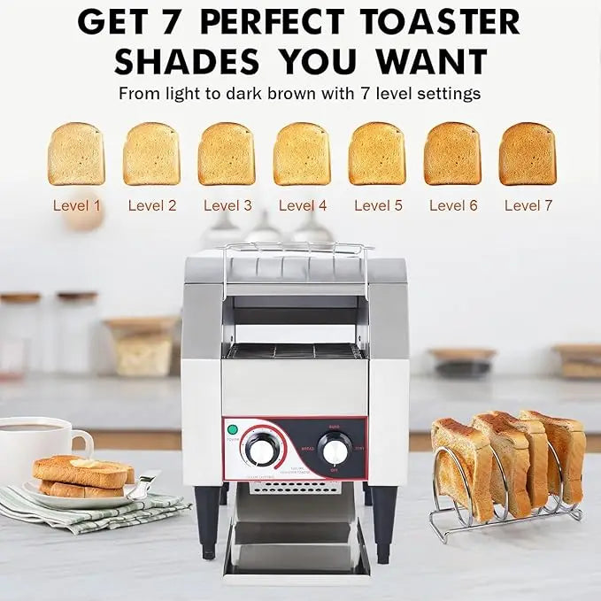 Commercial Toaster Conveyor 150 Slices/H Heavy Duty Industrial Design Stainless Steel Electric Oven, Dual Heating Tube 7-Speed