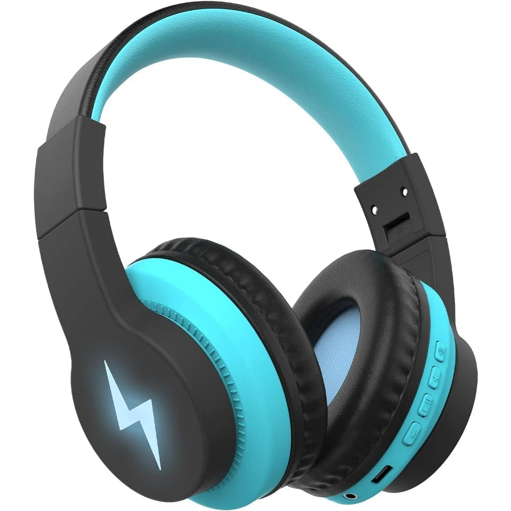Kids Bluetooth Headphones, 85dB Volume Limit, 45H Playtime, RGB Lights, Mic, AUX