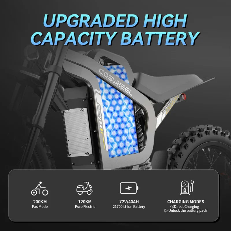 Coswheel Electric Bike R19 72V 6000W Dirt Motorcycles Mountain Bike 40AH Battery Lightweight Off-Road EBike For Adult