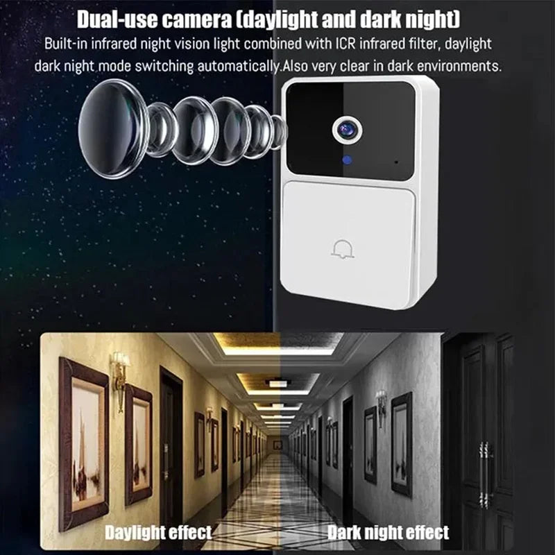 WiFi Video Doorbell Camera Wireless Night Vision HD Smart Home Doorbell Two Way Audio Voice Changer Security Alerts